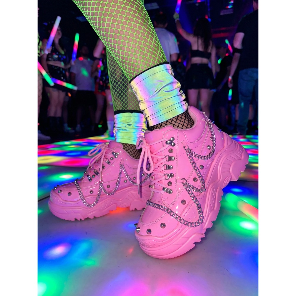 Anthony Wang Space Candy Pink Patent Platform Sneakers Studded Chain Size 7 - Picture 2 of 12